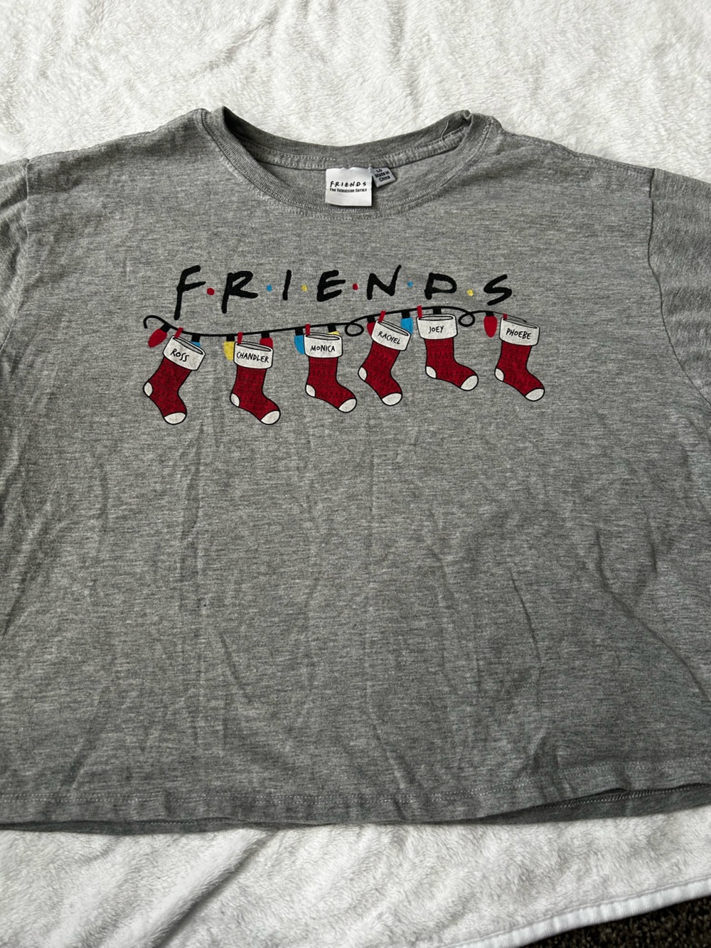 FRIENDS Holiday Graphic Tee - Gray with Red Stockings